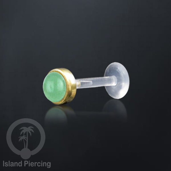 Labret Bioplastik Kuningan dengan Batu Asli, Body Piercing Daith, Tragus &amp; Helix, Push system.