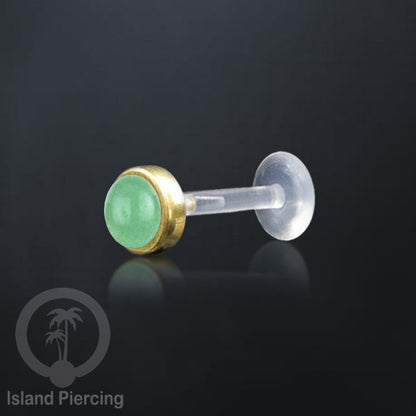Labret Bioplastik Kuningan dengan Batu Asli, Body Piercing Daith, Tragus &amp; Helix, Push system.
