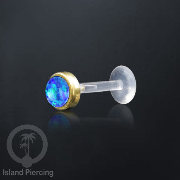 Labret Bioplastik Kuningan dengan Batu Asli, Body Piercing Daith, Tragus &amp; Helix, Push system.