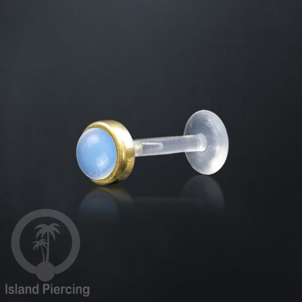 Labret Bioplastik Kuningan dengan Batu Asli, Body Piercing Daith, Tragus &amp; Helix, Push system.