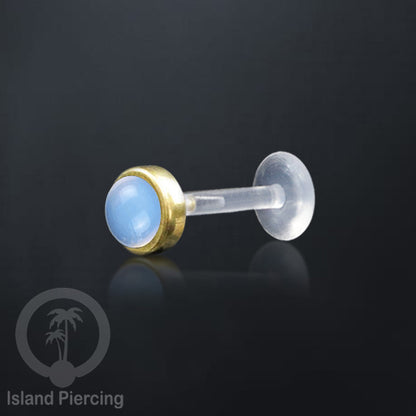 Labret Bioplastik Kuningan dengan Batu Asli, Body Piercing Daith, Tragus &amp; Helix, Push system.