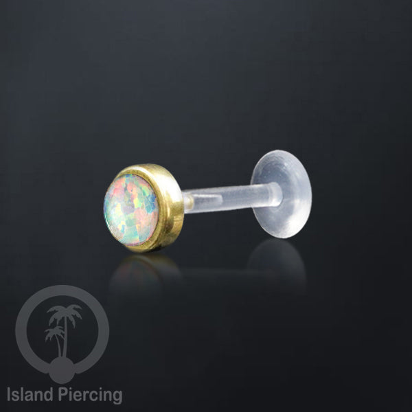 Labret Bioplastik Kuningan dengan Batu Asli, Body Piercing Daith, Tragus &amp; Helix, Push system.