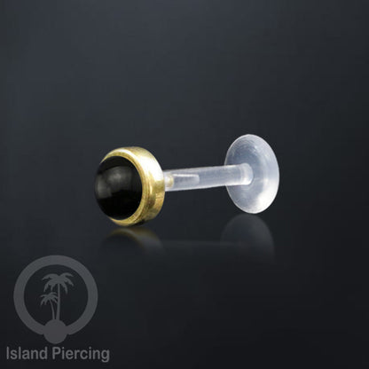 Labret Bioplastik Kuningan dengan Batu Asli, Body Piercing Daith, Tragus &amp; Helix, Push system.