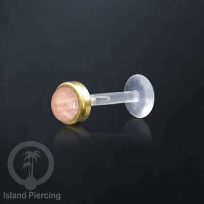 Labret Bioplastik Kuningan dengan Batu Asli, Body Piercing Daith, Tragus &amp; Helix, Push system.