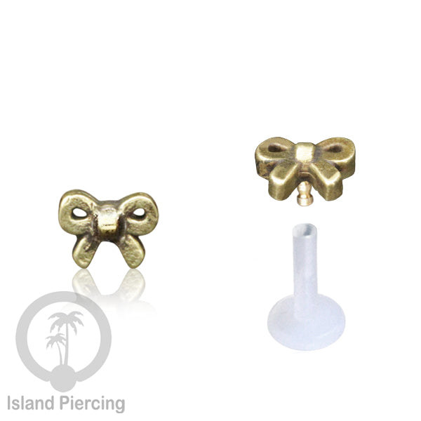 Labret Tindik Bioplastik dengan kepala Kuningan, Helix &amp; Tragus Brass Piercing Push System