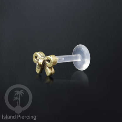 Labret Tindik Bioplastik dengan kepala Kuningan, Helix &amp; Tragus Brass Piercing Push System