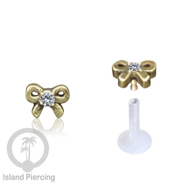 Labret Tindik Bioplastik dengan kepala Kuningan, Helix &amp; Tragus Brass Piercing Push System