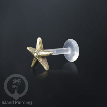 Labret Tindik Bioplastik dengan kepala Kuningan, Helix &amp; Tragus Brass Piercing Push System