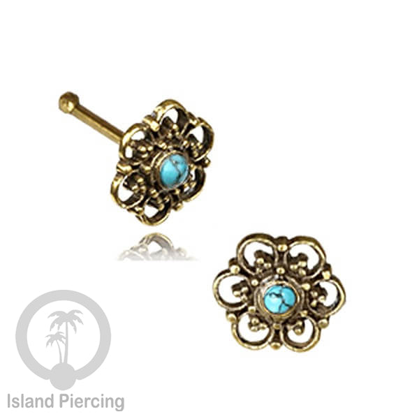 Nose Pin Piercing Jewelry Perhiasan Hidung bahan Kuningan dengan batu kecil.