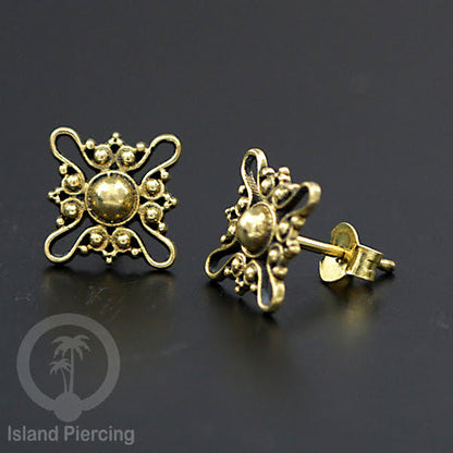 Anting Stud Kuningan motif Bali antik Brass Ear-studs Bali Style