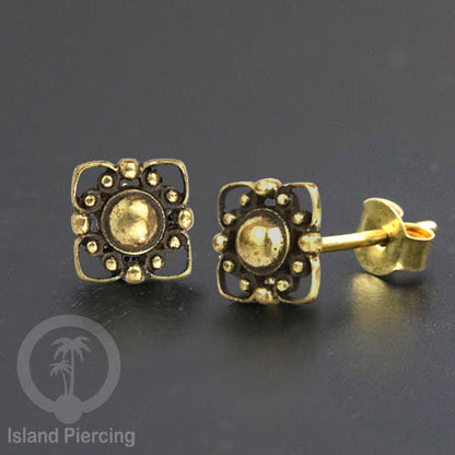 Anting Stud Kuningan motif Bali antik Brass Ear-studs Bali Style
