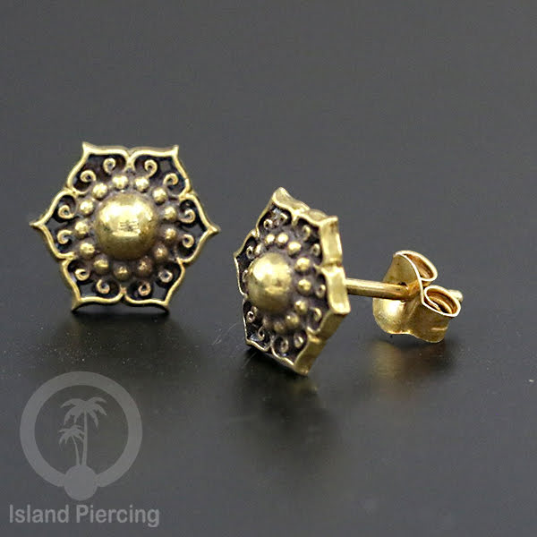 Anting Stud Kuningan motif Bali antik Brass Ear-studs Bali Style