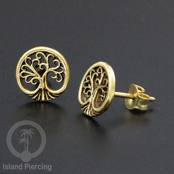 Anting Stud Kuningan motif Tree of Life, Mandala, Lotus, Tengkorak Brass Ear-studs