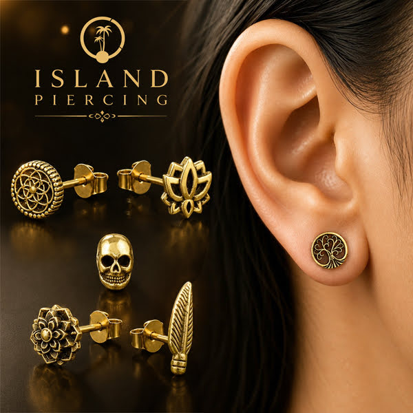 Anting Stud Kuningan motif Tree of Life, Mandala, Lotus, Tengkorak Brass Ear-studs