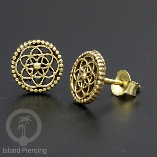 Anting Stud Kuningan motif Tree of Life, Mandala, Lotus, Tengkorak Brass Ear-studs