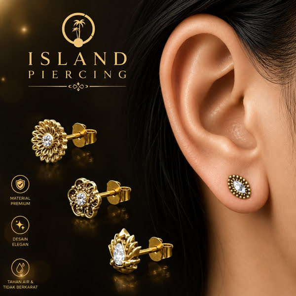 Anting Stud Kuningan dengan Kristal Zircon bening Brass Ear-studs with Clear Zirconia