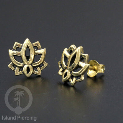 Anting Stud Kuningan motif Tree of Life, Mandala, Lotus, Tengkorak Brass Ear-studs