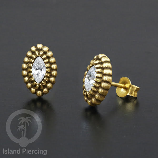 Anting Stud Kuningan dengan Kristal Zircon bening Brass Ear-studs with Clear Zirconia