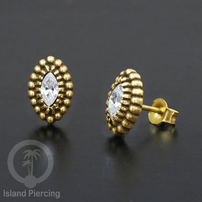 Anting Stud Kuningan dengan Kristal Zircon bening Brass Ear-studs with Clear Zirconia