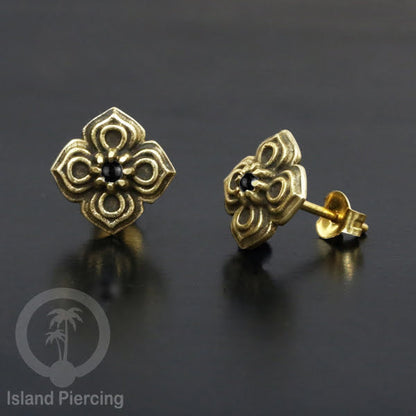 Anting Stud Kuningan dengan Onix Hitam Brass Ear-studs with Black Onyx