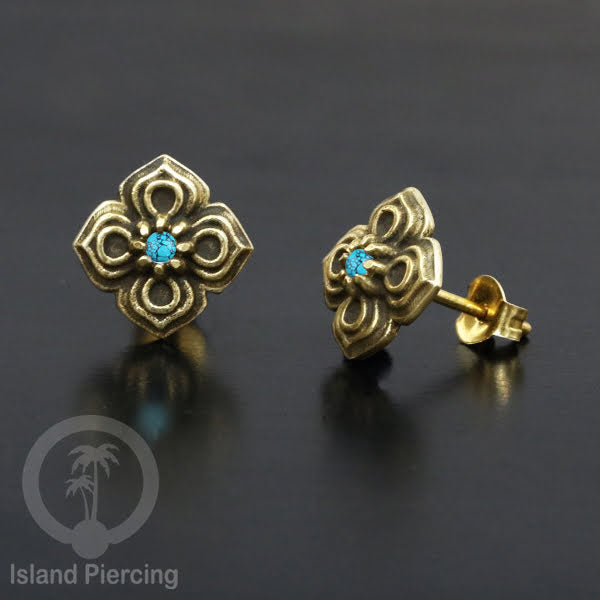 Anting Stud Kuningan dengan Batu Turquoise Brass Ear-studs with Stone