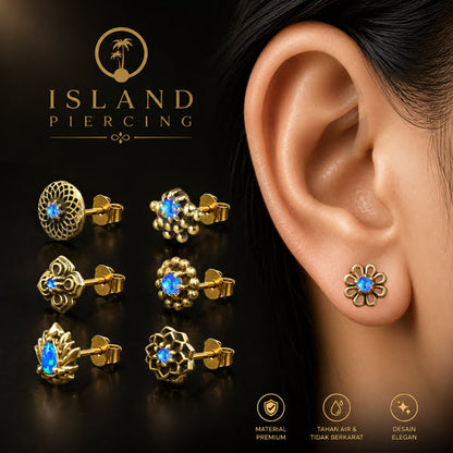 Anting Stud Kuningan dengan Opal Biru Brass Ear-studs with Blue Opal