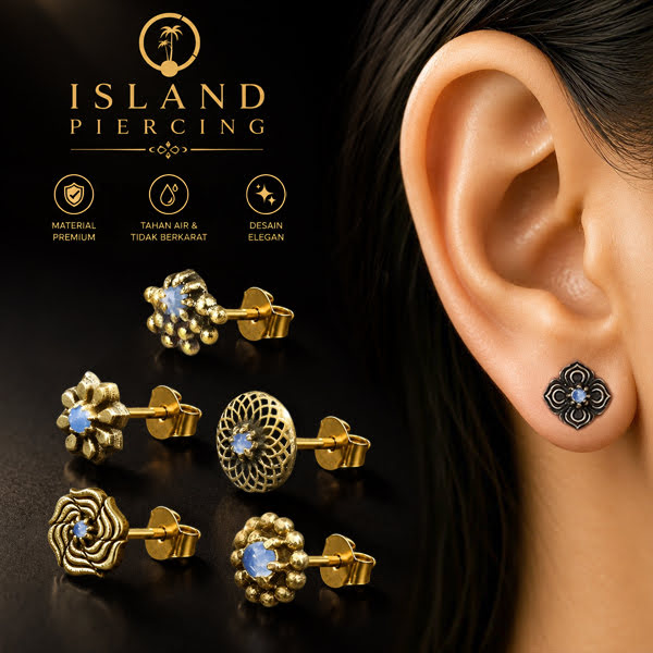 Anting Stud Kuningan dengan Batu Bulan Brass Ear-studs with Moon Stone