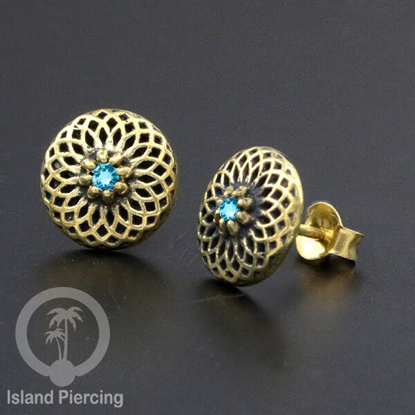 Anting Tusuk Kuningan dengan Zirkonia Berwarna