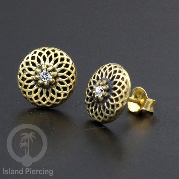 Anting Stud Kuningan dengan Kristal Zircon bening Brass Ear-studs with Clear Zirconia