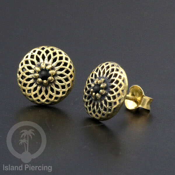 Anting Stud Kuningan dengan Onix Hitam Brass Ear-studs with Black Onyx