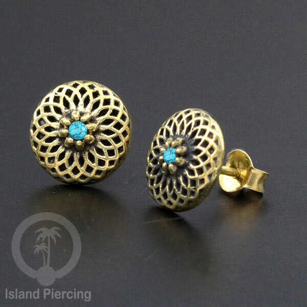 Anting Stud Kuningan dengan Batu Turquoise Brass Ear-studs with Stone