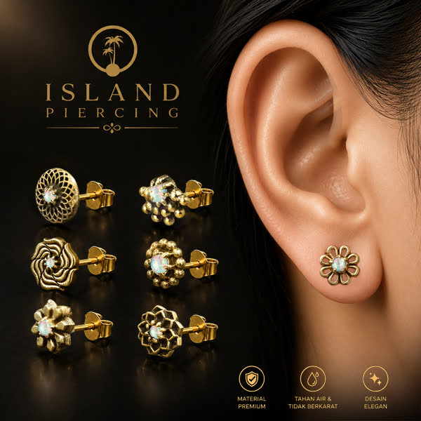 Anting Stud Kuningan dengan Opal Putih Brass Ear-studs with White Opal