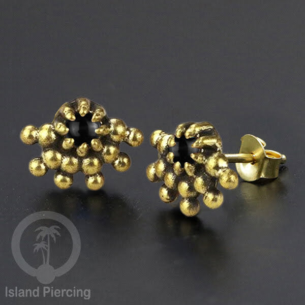 Anting Stud Kuningan dengan Onix Hitam Brass Ear-studs with Black Onyx