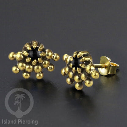 Anting Stud Kuningan dengan Onix Hitam Brass Ear-studs with Black Onyx