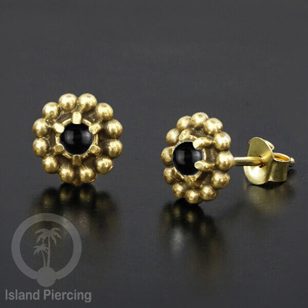 Anting Stud Kuningan dengan Onix Hitam Brass Ear-studs with Black Onyx