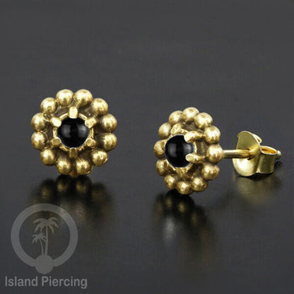 Anting Stud Kuningan dengan Onix Hitam Brass Ear-studs with Black Onyx