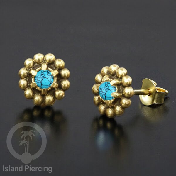Anting Stud Kuningan dengan Batu Turquoise Brass Ear-studs with Stone