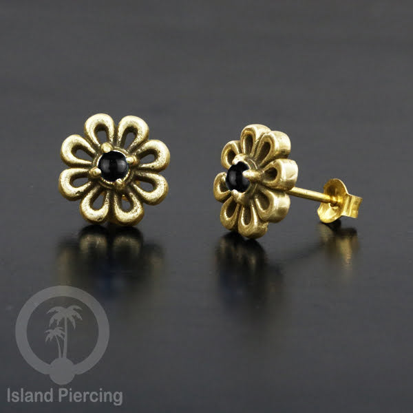 Anting Stud Kuningan dengan Onix Hitam Brass Ear-studs with Black Onyx
