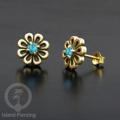Anting Stud Kuningan dengan Batu Turquoise Brass Ear-studs with Stone