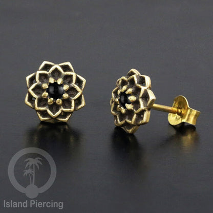 Anting Stud Kuningan dengan Onix Hitam Brass Ear-studs with Black Onyx