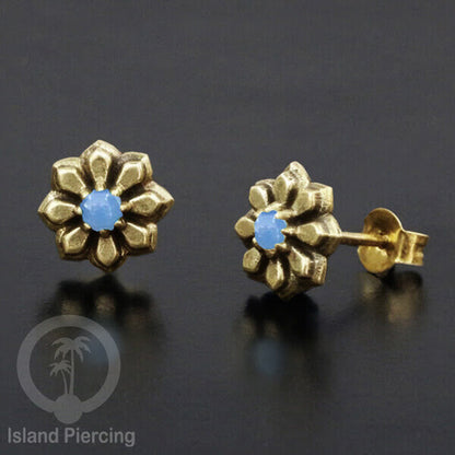 Anting Stud Kuningan dengan Batu Bulan Brass Ear-studs with Moon Stone