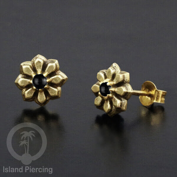 Anting Stud Kuningan dengan Onix Hitam Brass Ear-studs with Black Onyx