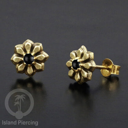 Anting Stud Kuningan dengan Onix Hitam Brass Ear-studs with Black Onyx