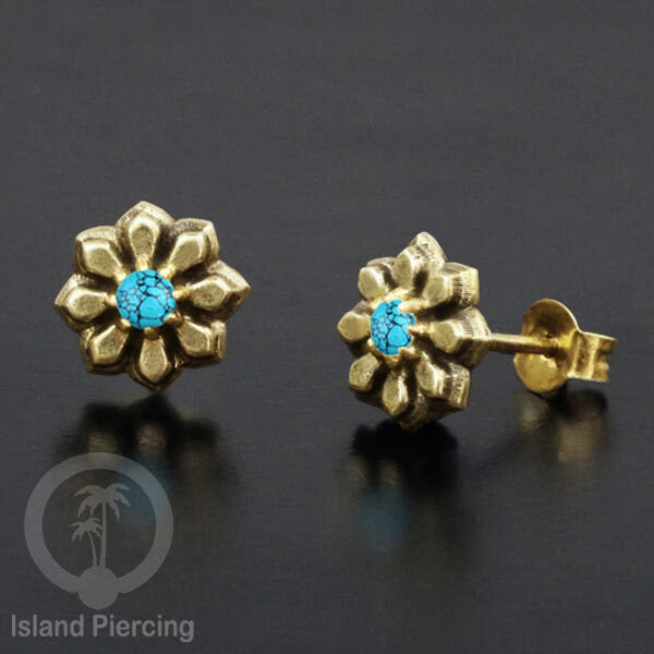 Anting Stud Kuningan dengan Batu Turquoise Brass Ear-studs with Stone