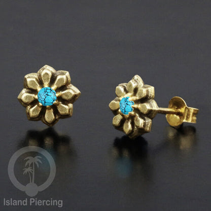 Anting Stud Kuningan dengan Batu Turquoise Brass Ear-studs with Stone