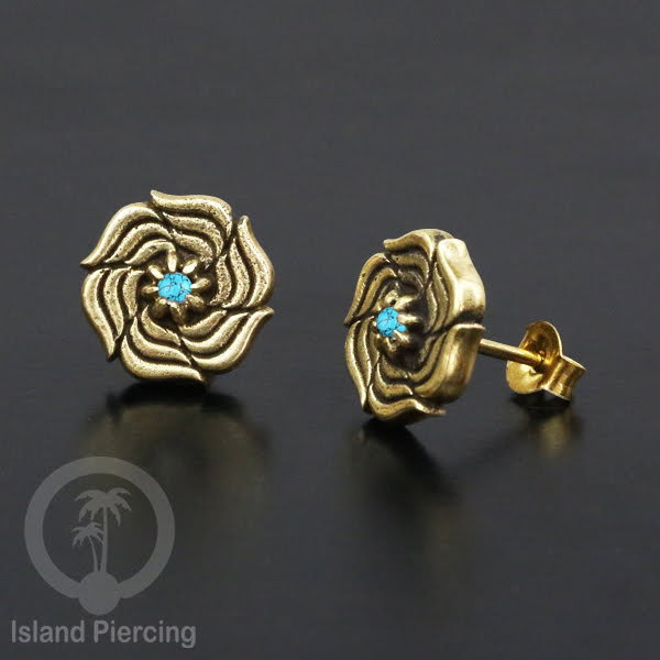 Anting Stud Kuningan dengan Batu Turquoise Brass Ear-studs with Stone