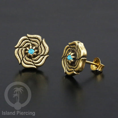Anting Stud Kuningan dengan Batu Turquoise Brass Ear-studs with Stone