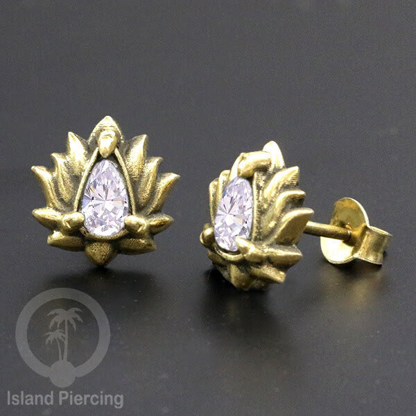 Anting Stud Kuningan dengan Kristal Zircon bening Brass Ear-studs with Clear Zirconia