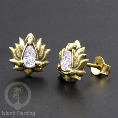 Anting Stud Kuningan dengan Kristal Zircon bening Brass Ear-studs with Clear Zirconia