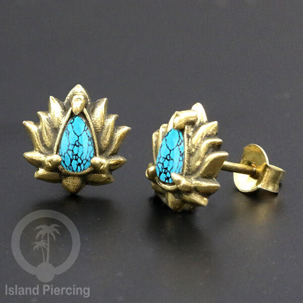 Anting Stud Kuningan dengan Batu Turquoise Brass Ear-studs with Stone
